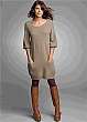 Beżowa sukienka dzianinowa z rękawami do łokcia - bon prix
